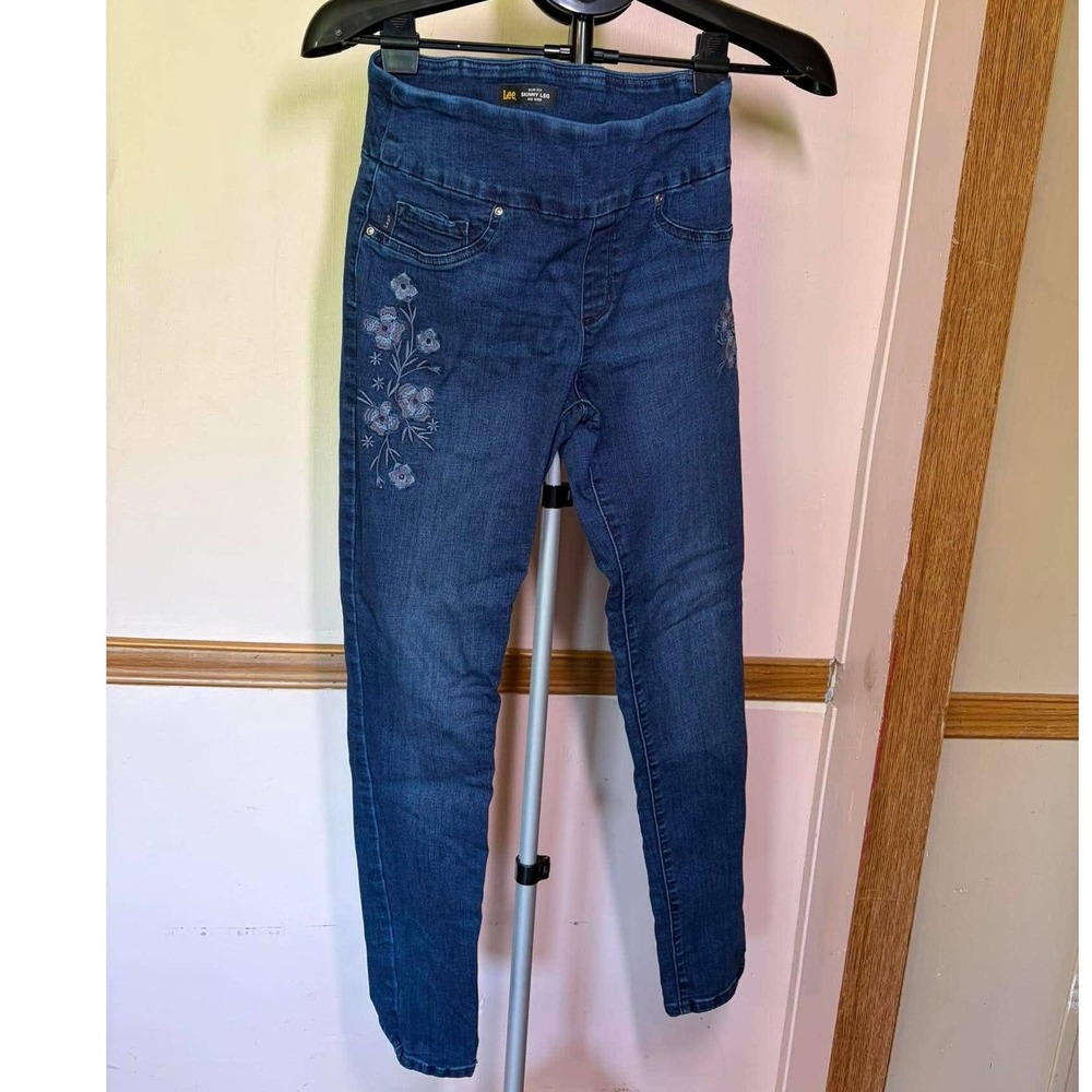 Lee Womens 6M Sculpting Slim Fit Skinny Leg Mid Rise Floral Embroidered Jean